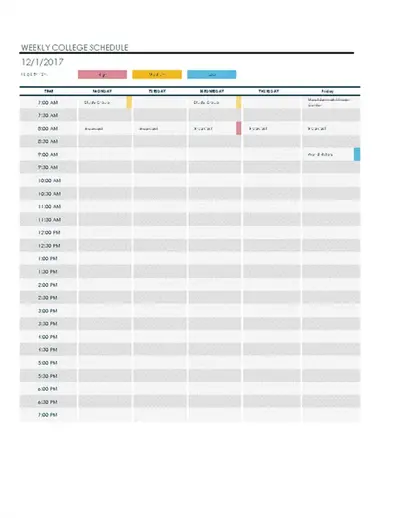 Weekly college schedule